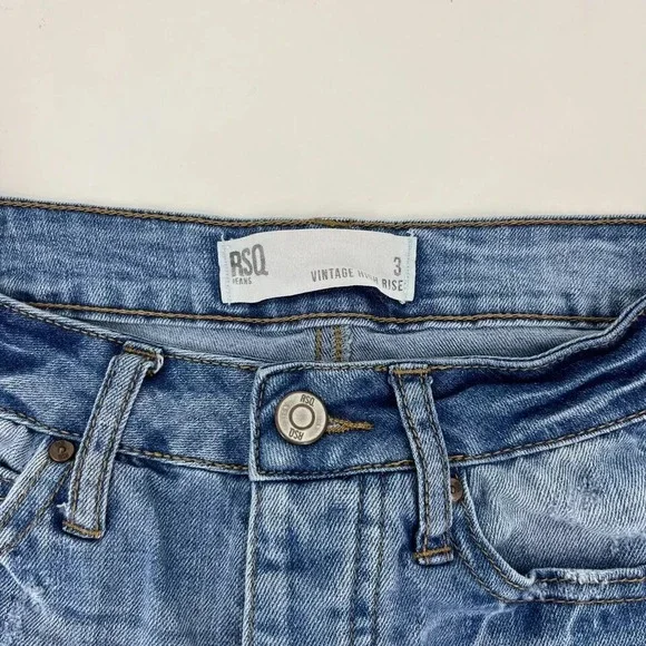 RSQ Denim Shorts Women's Juniors Size 3 Blue Vintage High Rise Cutoff Distressed - Picture 4 of 9